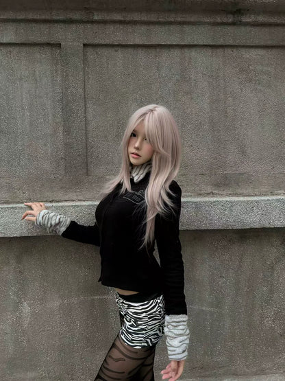 Zebra Plush Collar Fitted Shirt