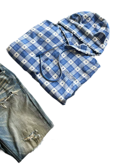 Brushed Plaid Hooded Overshirt