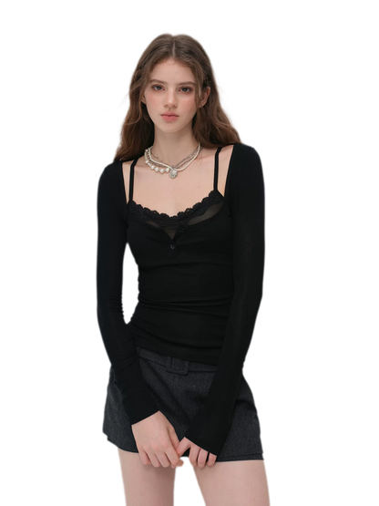 Lace Trim Fitted Top