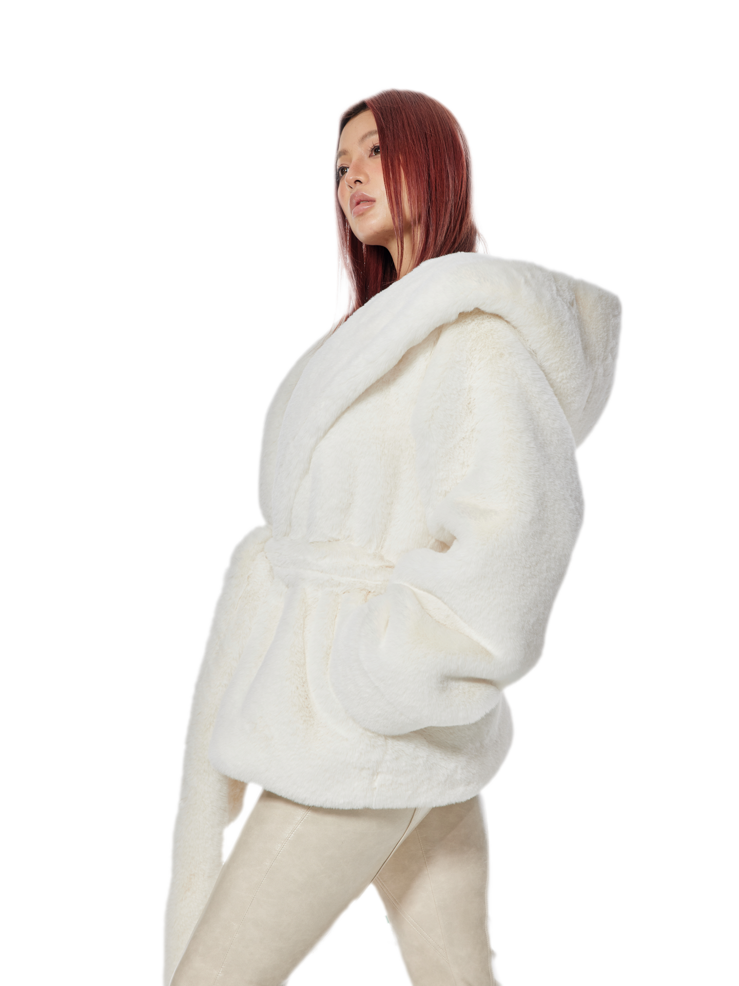 Plush Hooded Faux-Fur Coat
