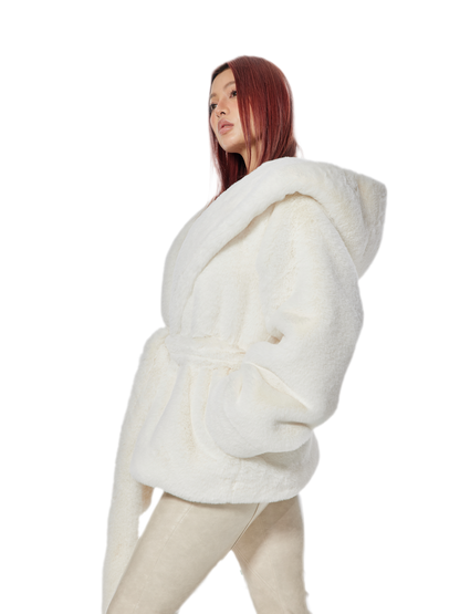 Plush Hooded Faux-Fur Coat