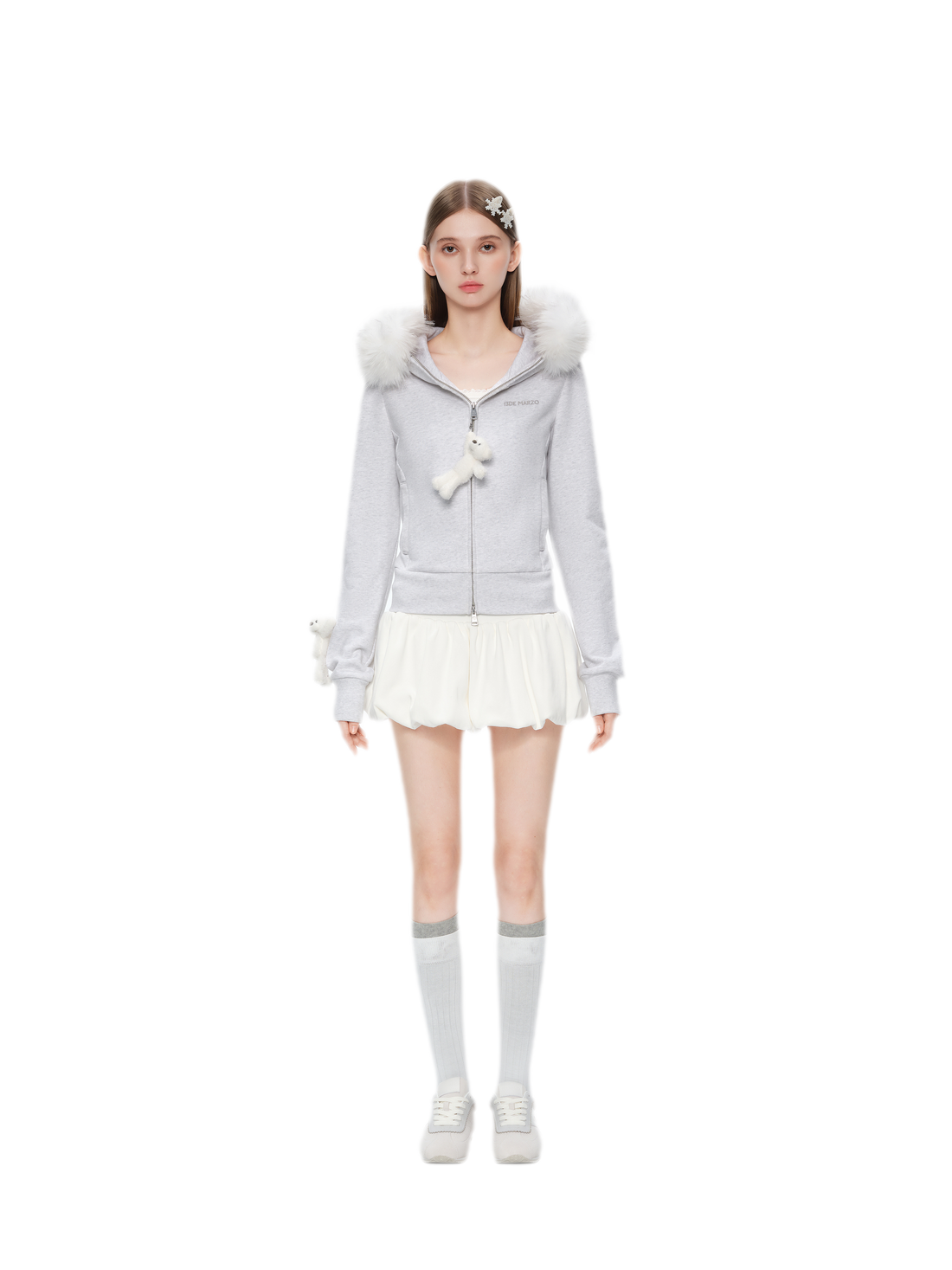 Plush Bear-Trim Fitted Hoodie