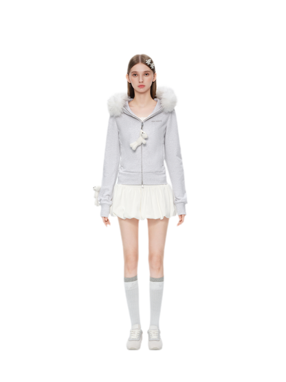 Plush Bear-Trim Fitted Hoodie