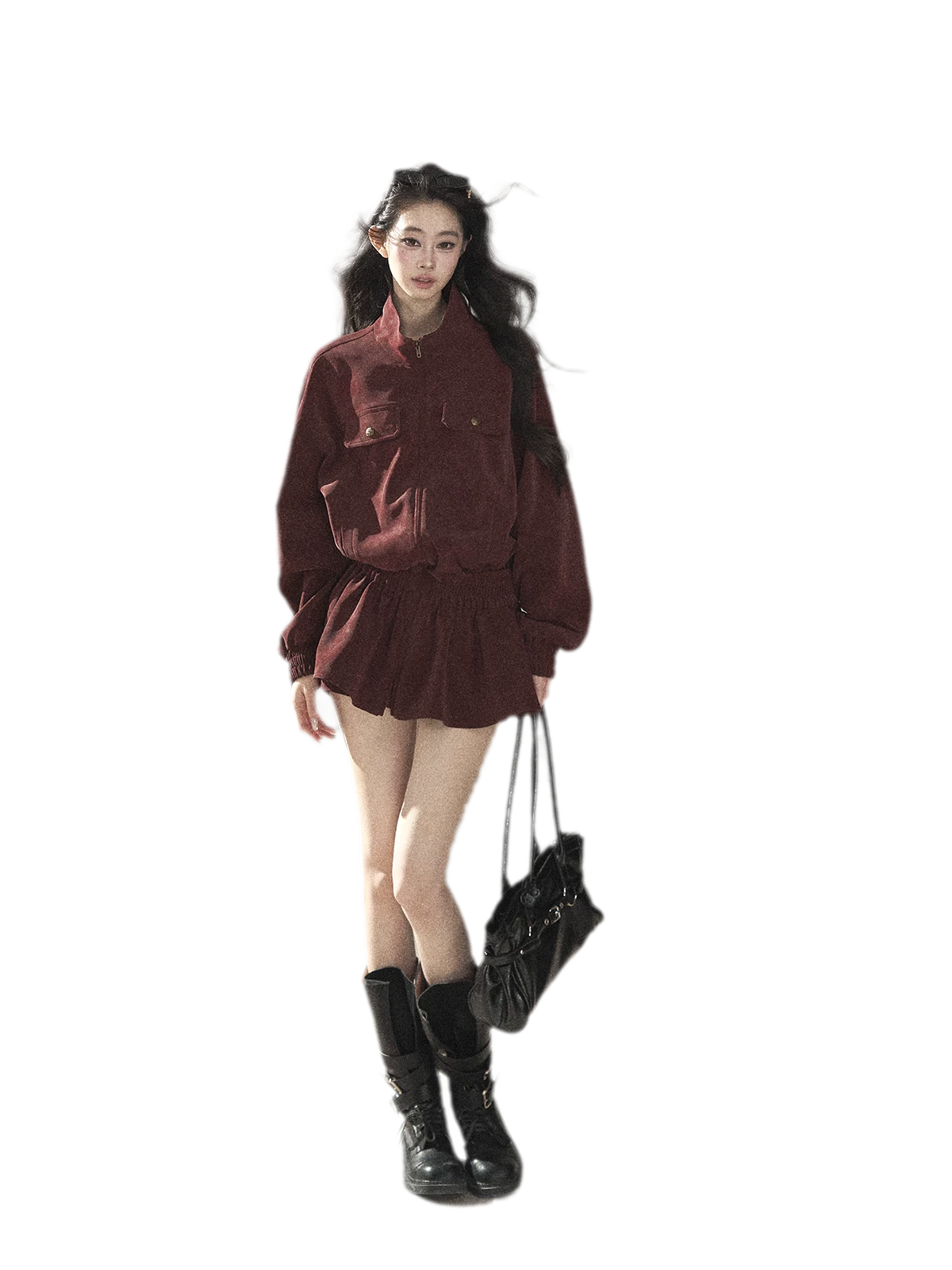 Faux Leather Stand Collar Jacket