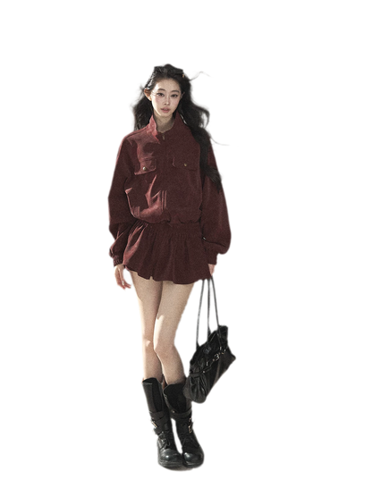 Faux Leather Stand Collar Jacket