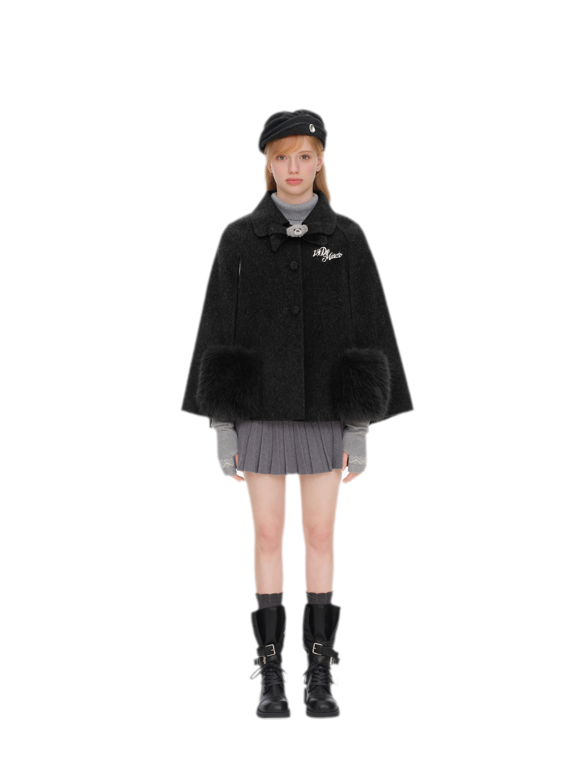 Cappotto mantella in peluche con fiocco