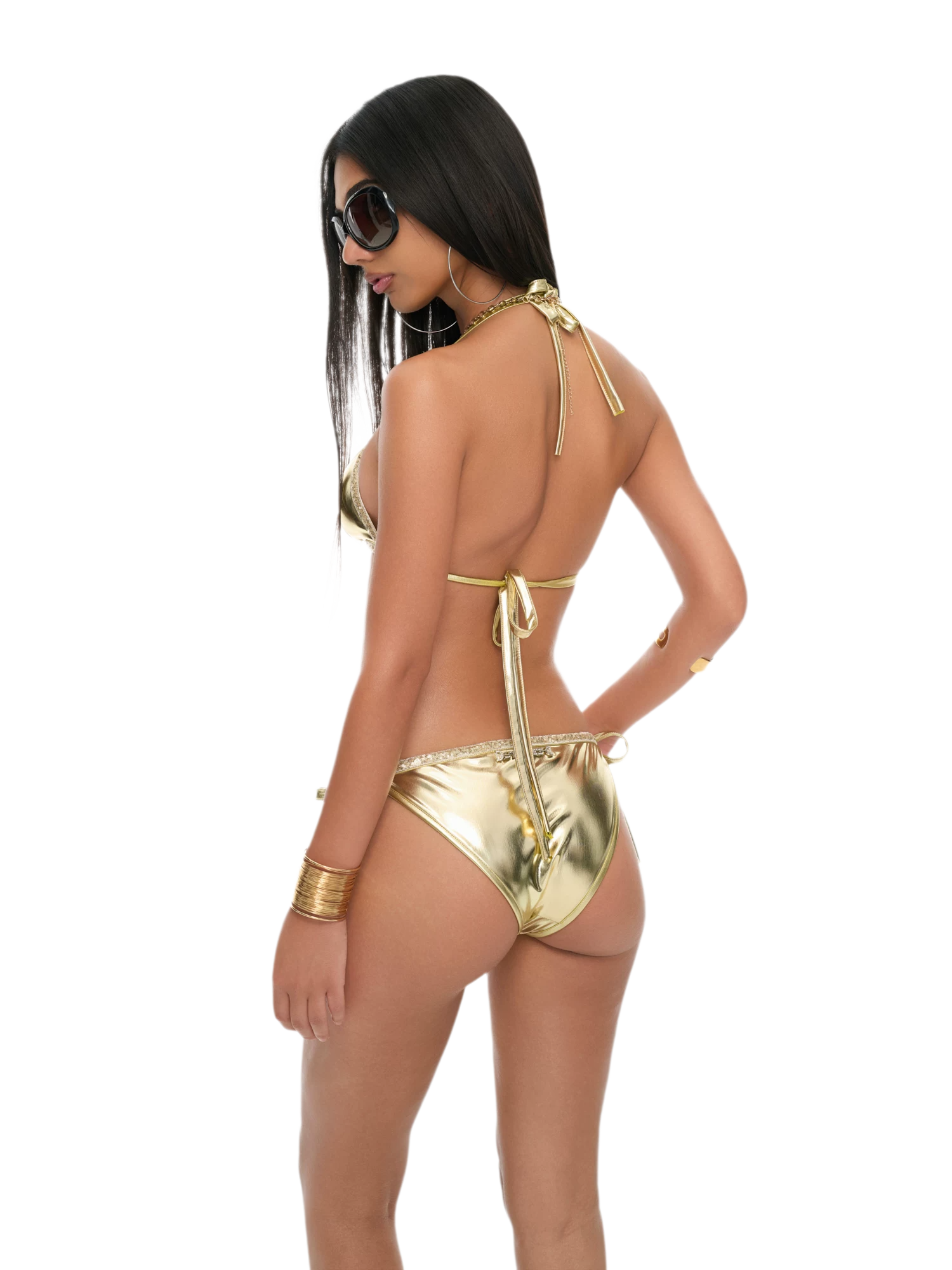 Gold Coated Strap Triangle Cup Bikini Set