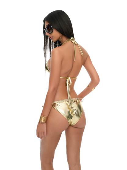 Gold Coated Strap Triangle Cup Bikini Set