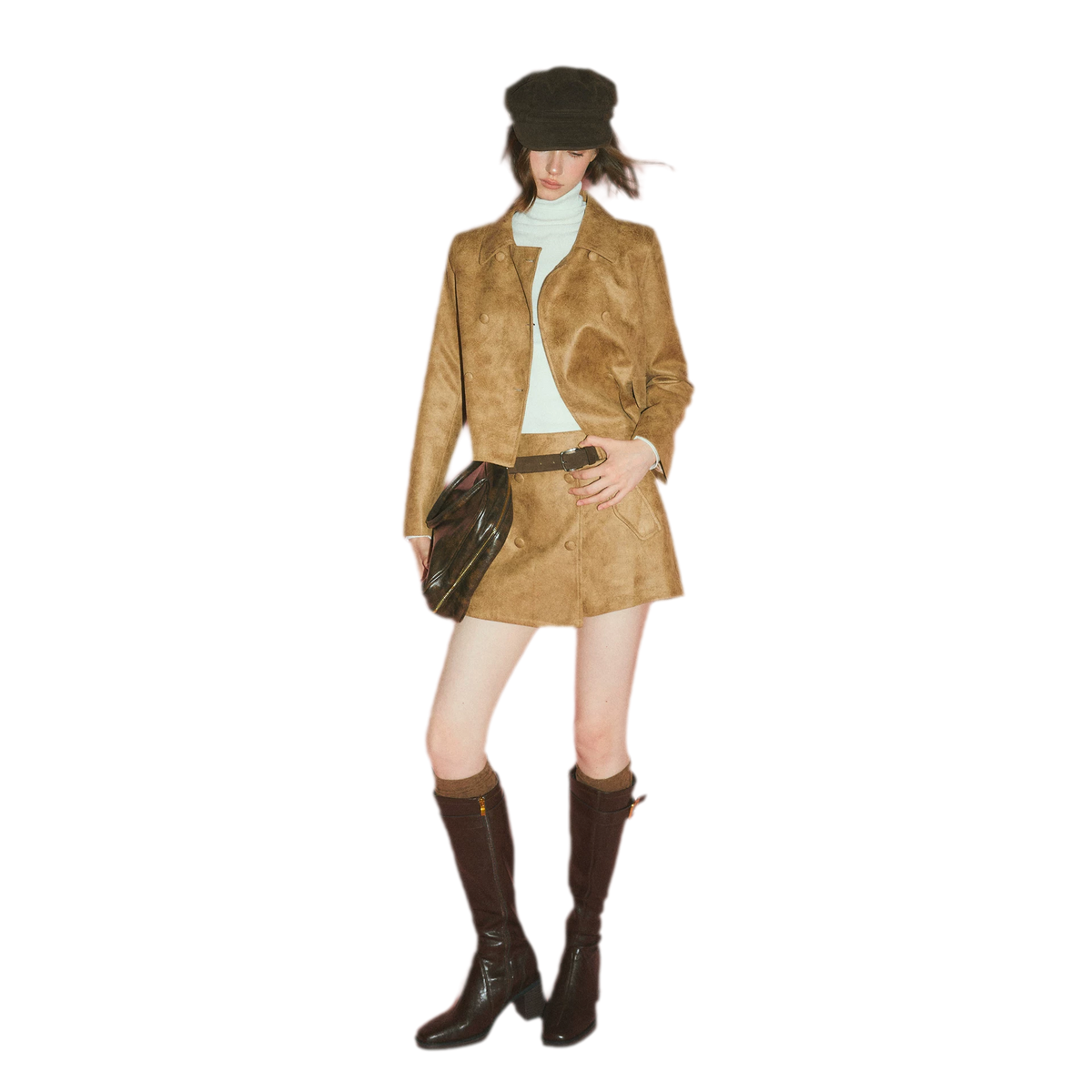 Distressed Leather Jacket Skort Set