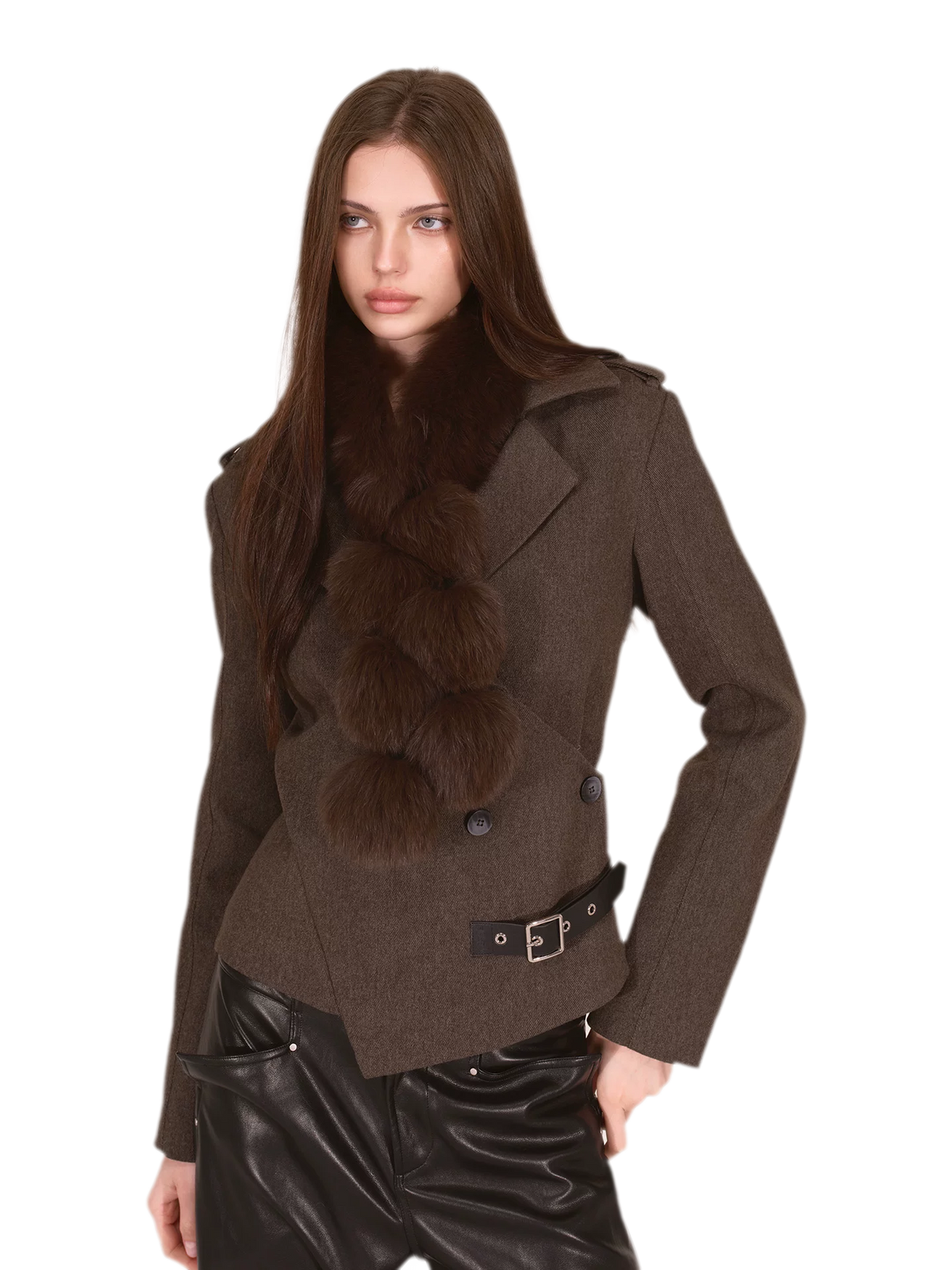 Belted Asymmetric Twill Blazer