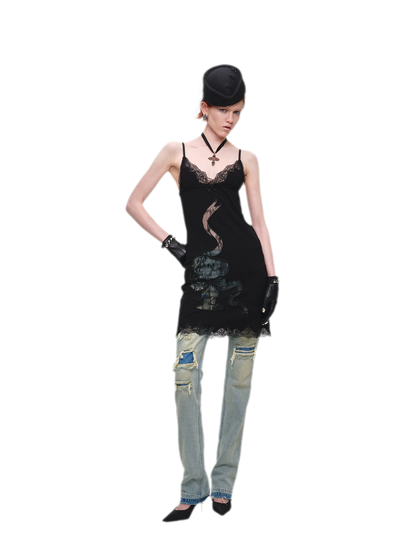 Lace Appliqué Fitted Slip Dress