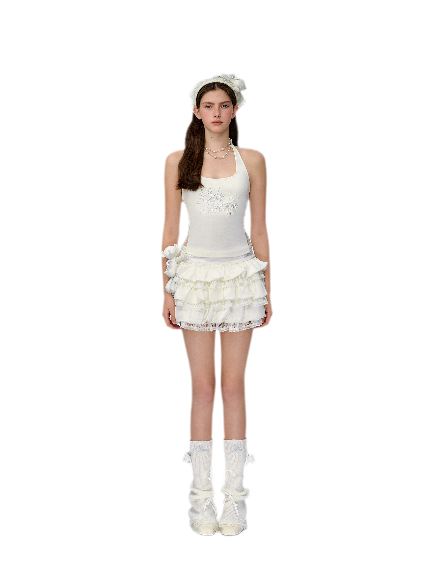 Lace Bear Puff Mini Skirt