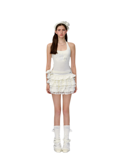 Lace Bear Puff Mini Skirt