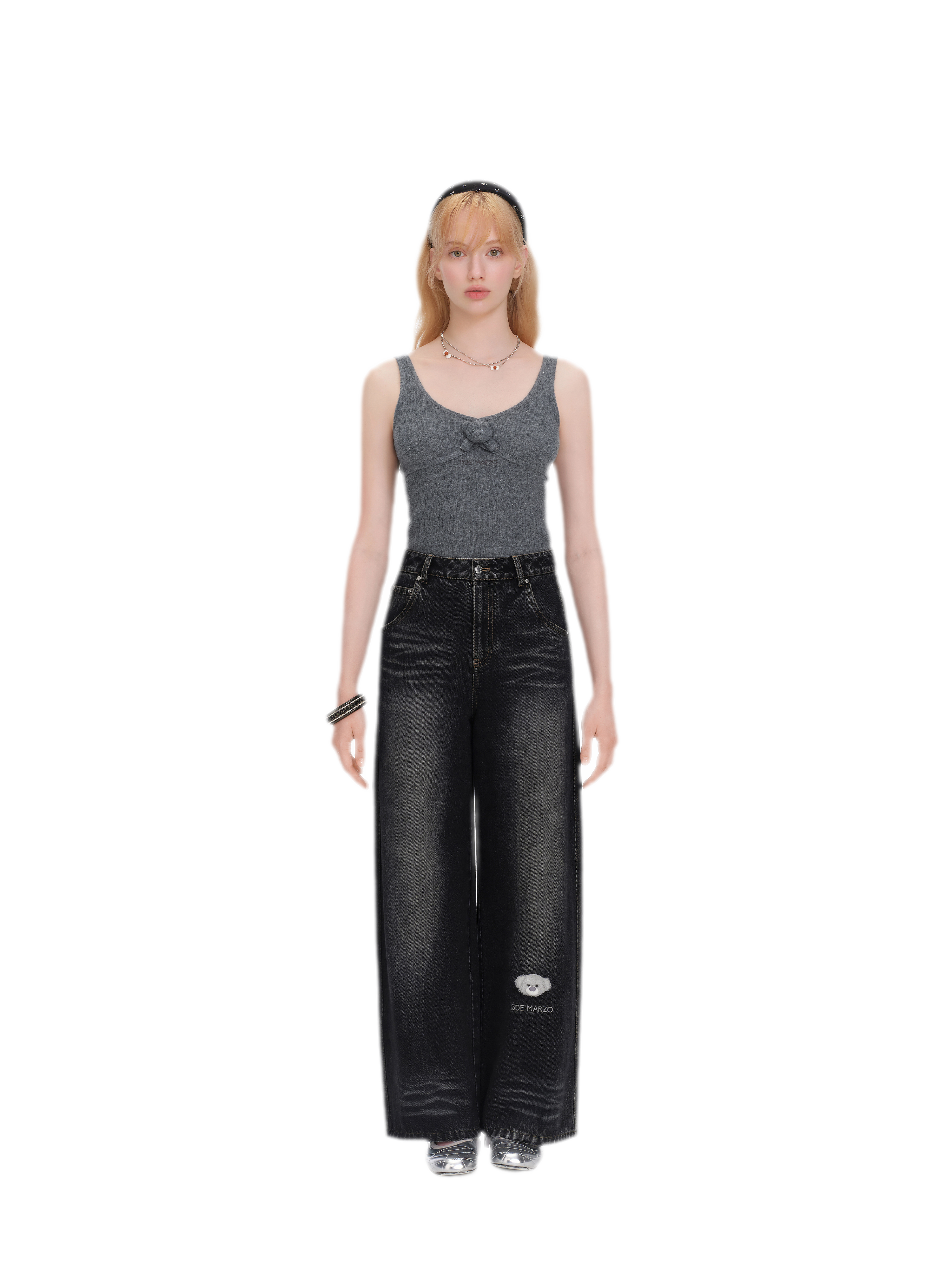 13DE MARZO Bear Appliqué Wide Jeans – view 3