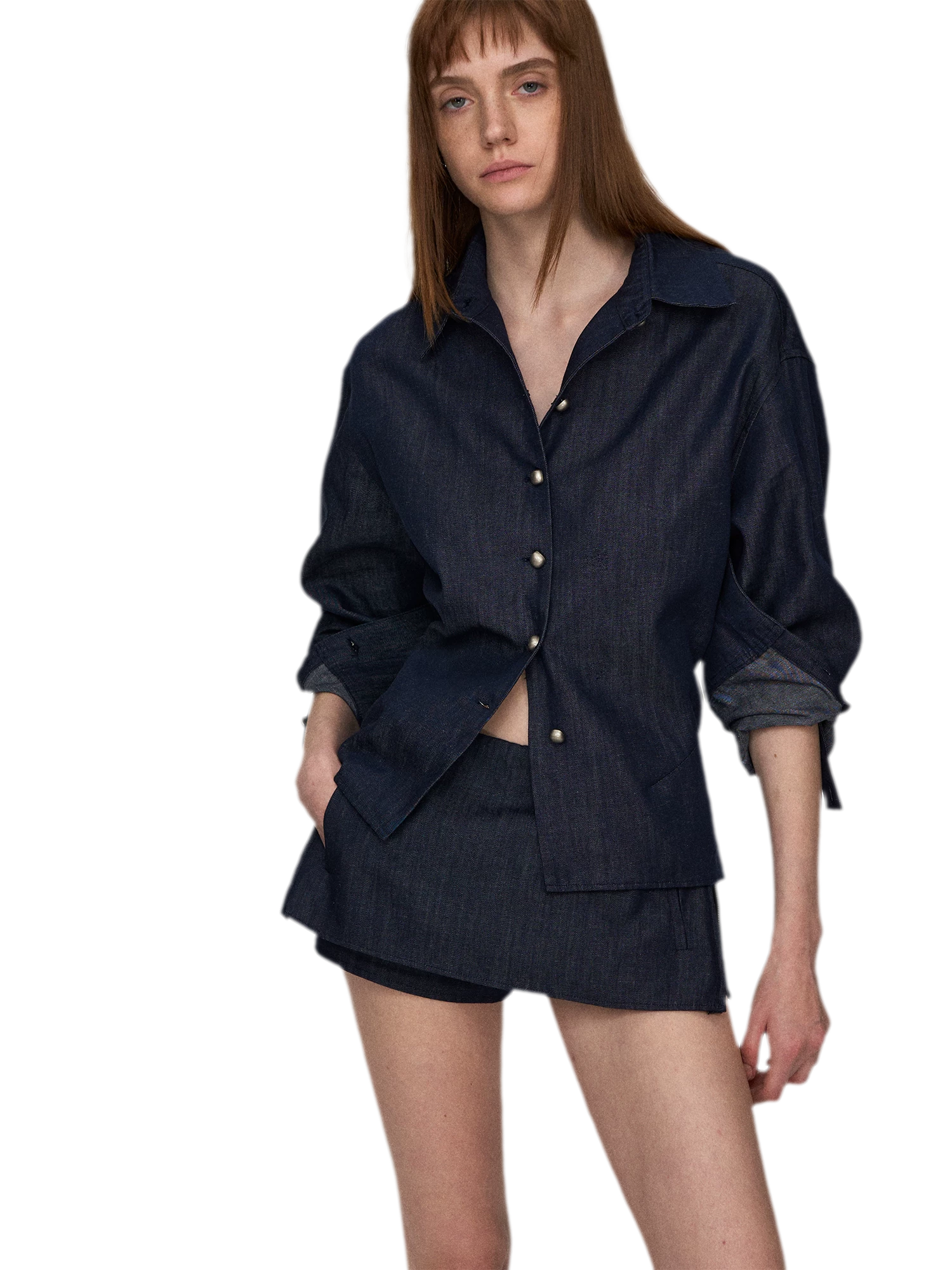 Tencel Linen Denim Shirt &amp; Low-Waist Skirt