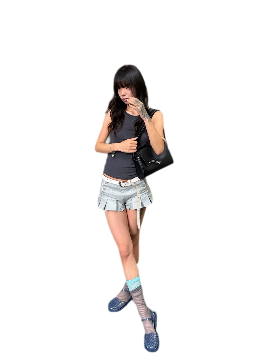 Pleated High-Waisted Double-Breasted Shorts