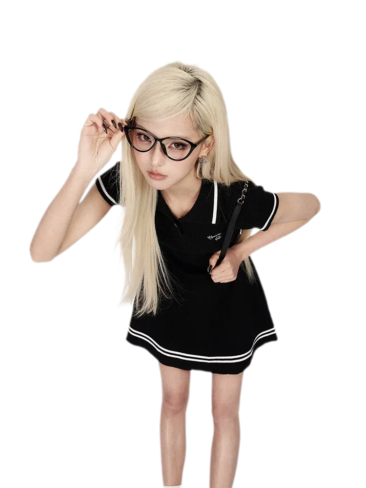 Contrast Knit Flared Dress