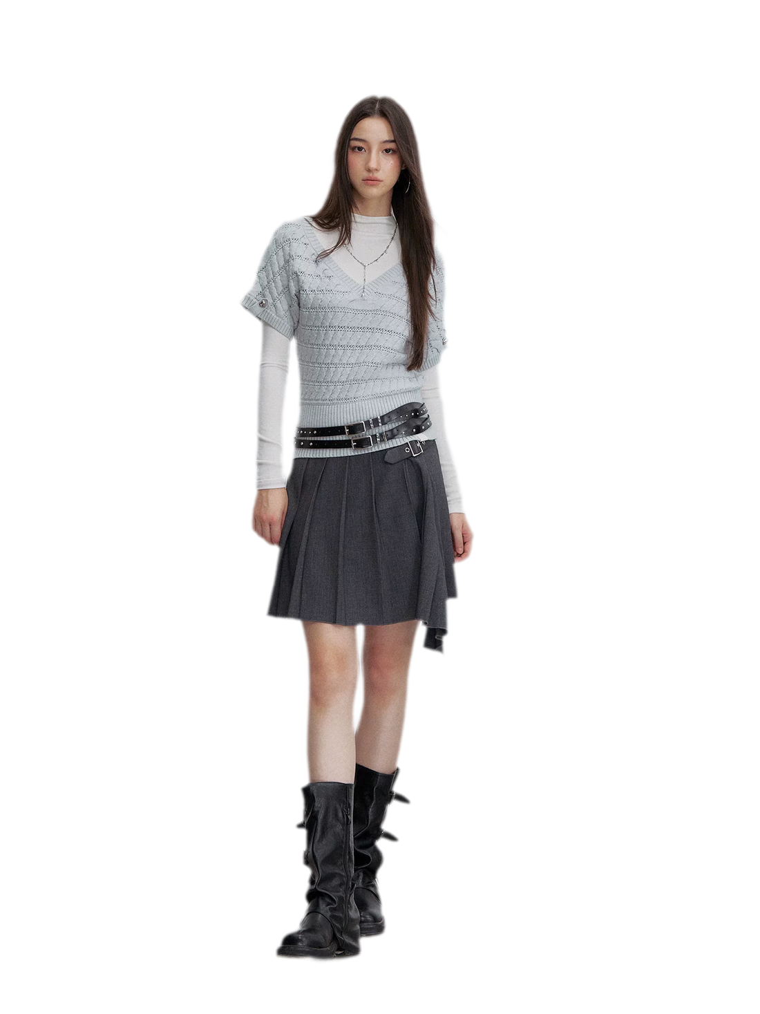 Asymmetric Pleated Strap Skirt