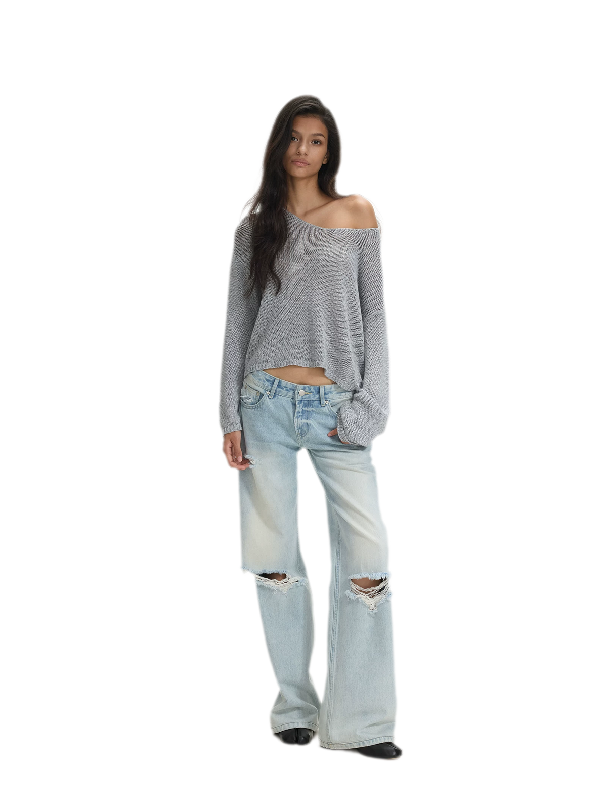 Openwork One-Shoulder Knit Top