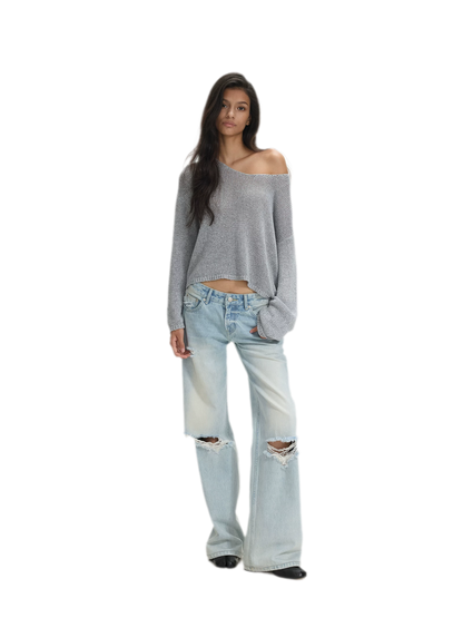 Openwork One-Shoulder Knit Top