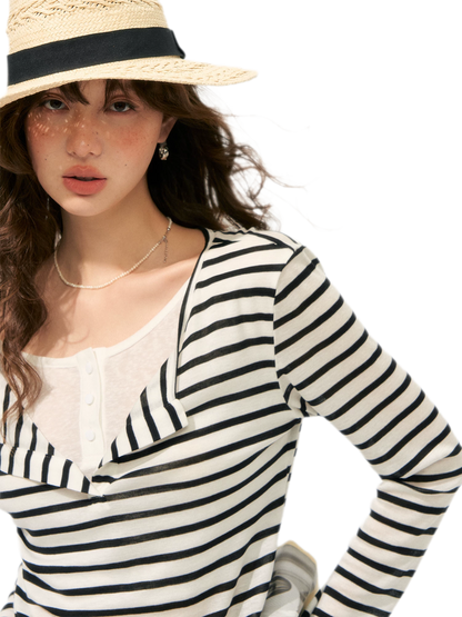 Layered Striped Knit T-Shirt