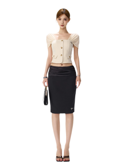 Satin Ruched Midi Skirt