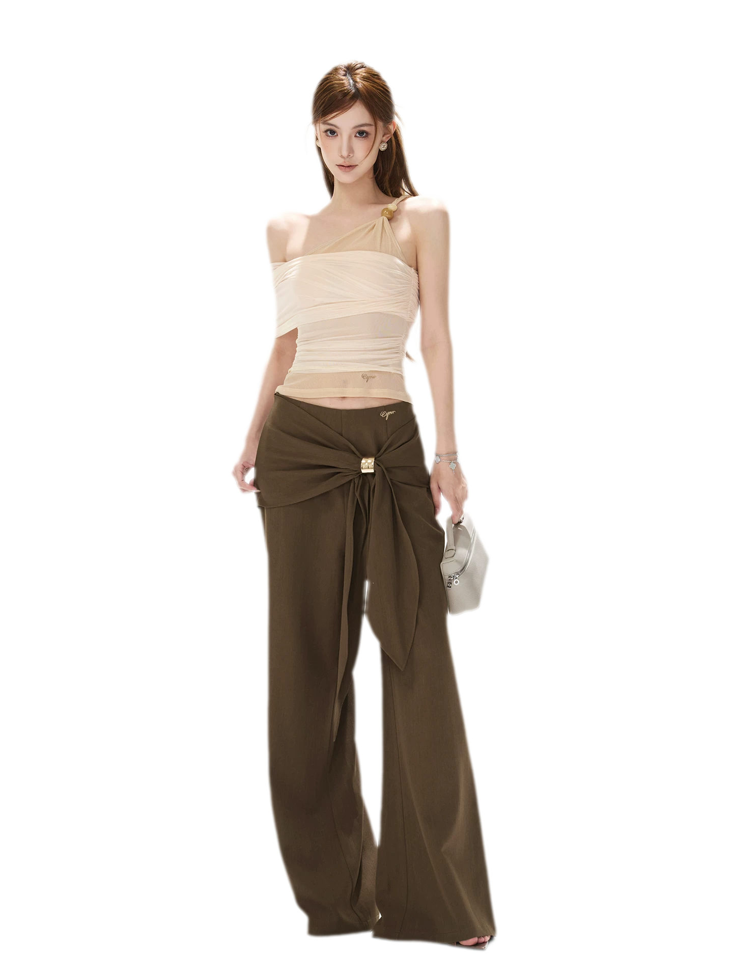 Twist Belt Wide-Leg Pants
