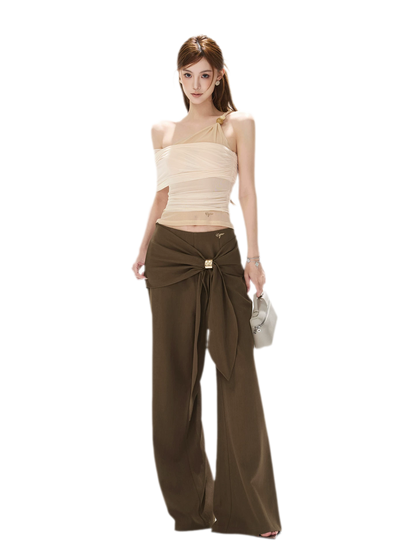 Twist Belt Wide-Leg Pants
