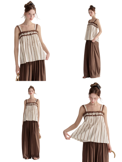 Striped Lace-Trim Tie-Front Camisole