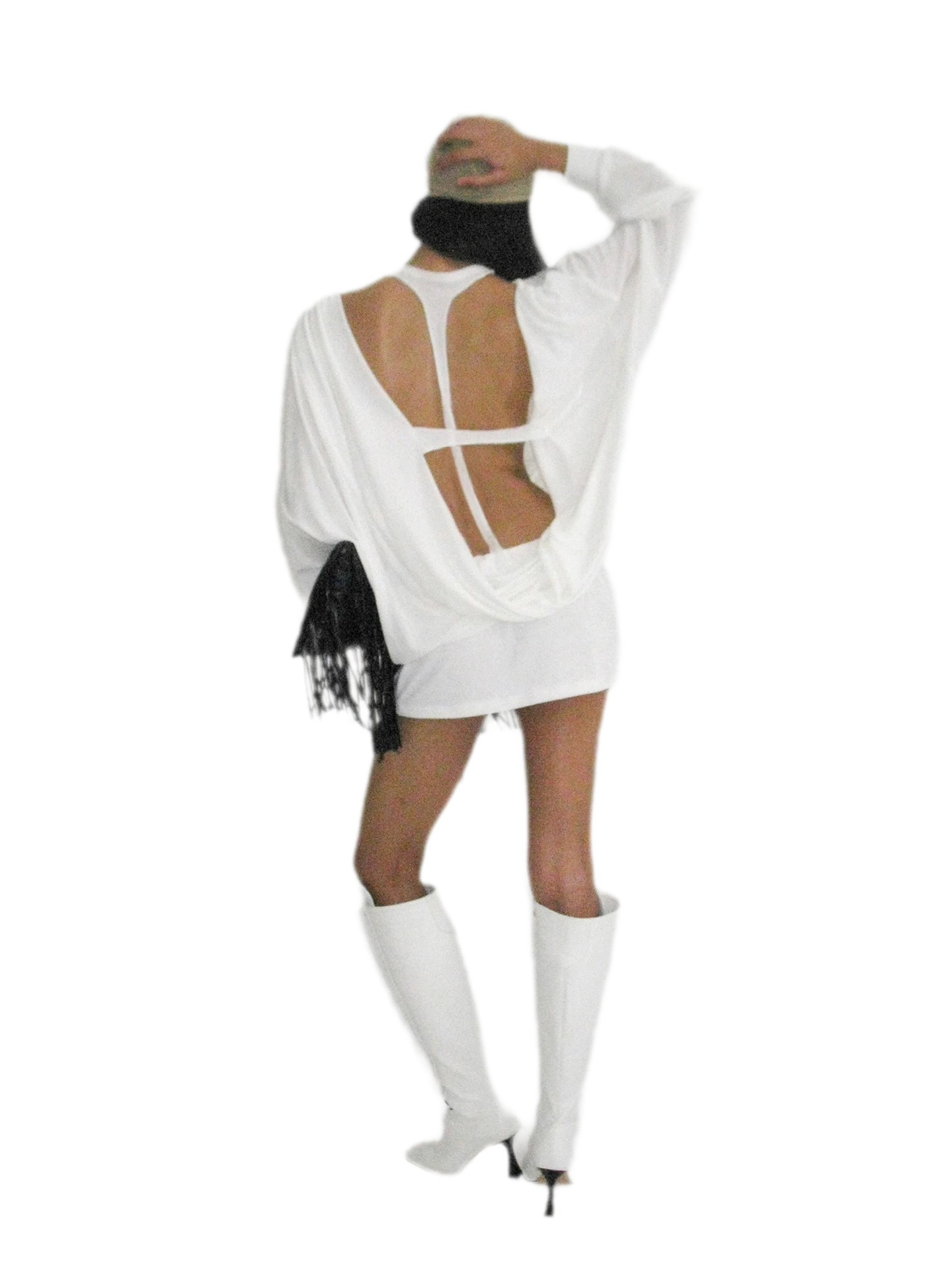 Rhinestone Open-Back Batwing Dress