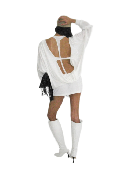 Rhinestone Open-Back Batwing Dress
