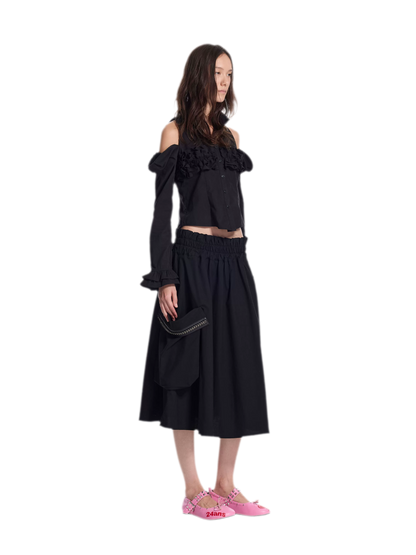 Pleated Ruffle Puff-Sleeve Shirt