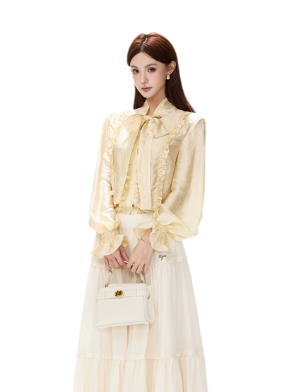 Shimmering Ruffle Lantern Sleeve Blouse