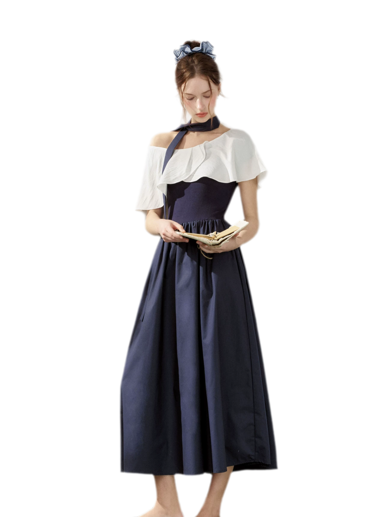 Cape Ribbon Ruffle Dress