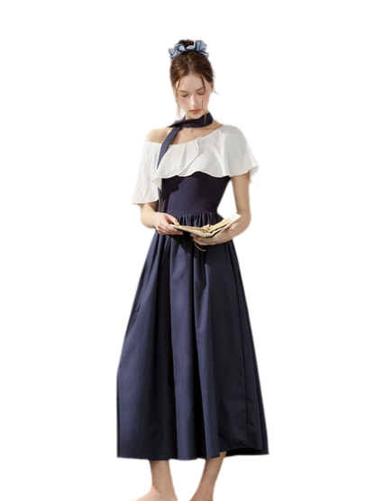 Cape Ribbon Ruffle Dress