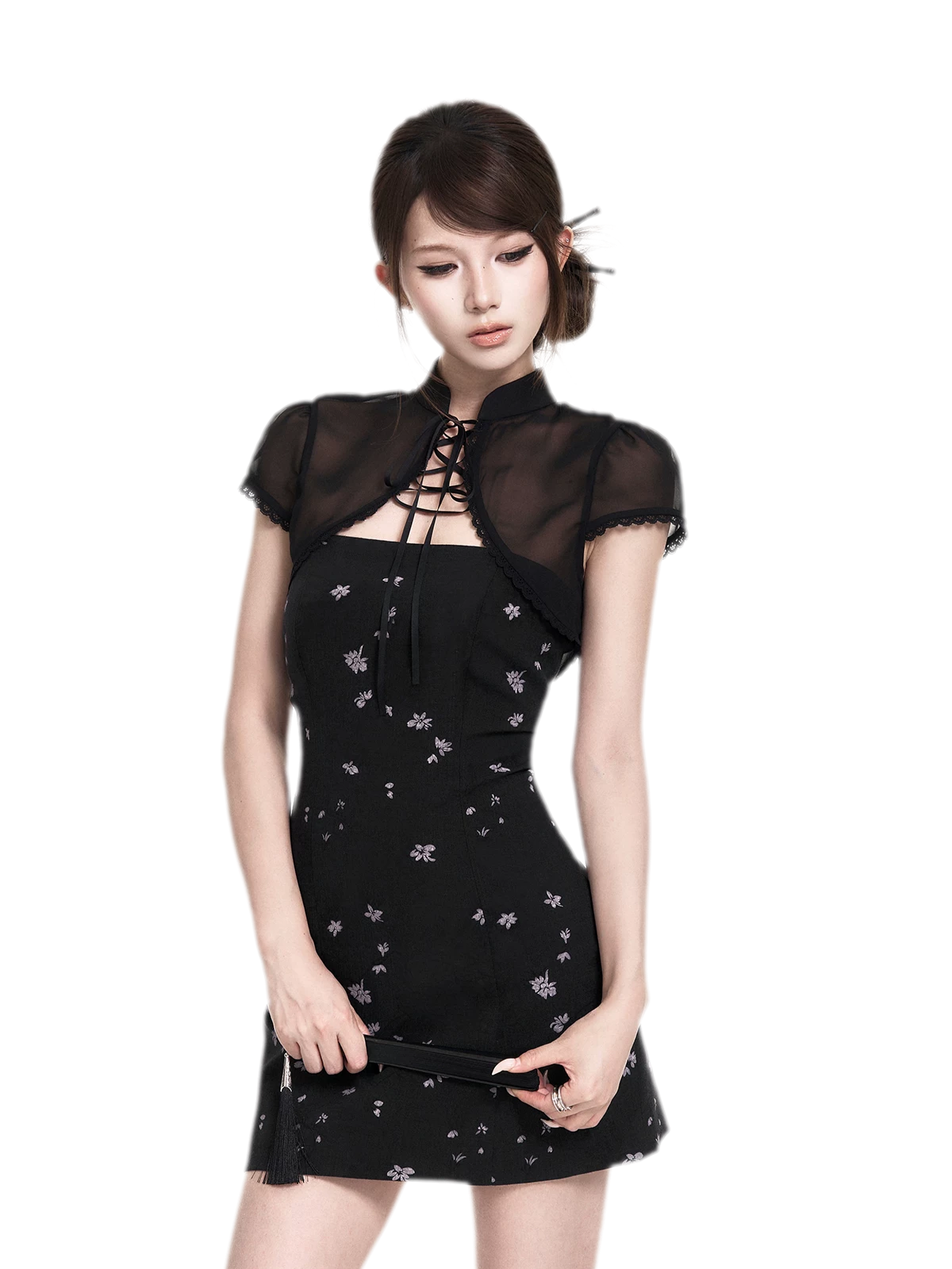Black Iris Qipao Set
