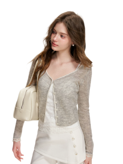 Alpaca Trim Cropped Cardigan