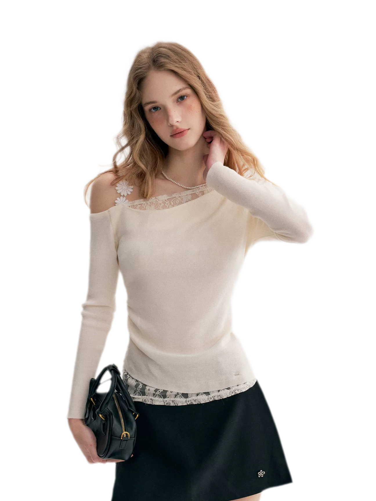 Lace Asymmetric Knit Top