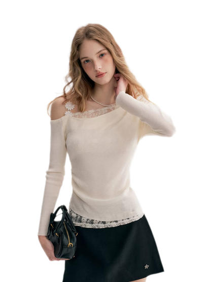 Lace Asymmetric Knit Top
