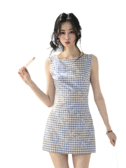 Breeze Check Embroidered Dress