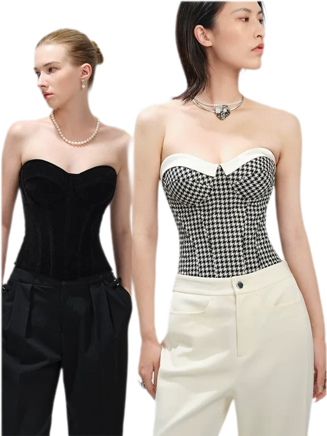 Houndstooth Boned Corset Top