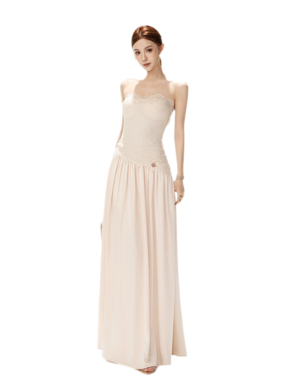 Lace Backless Satin Dress