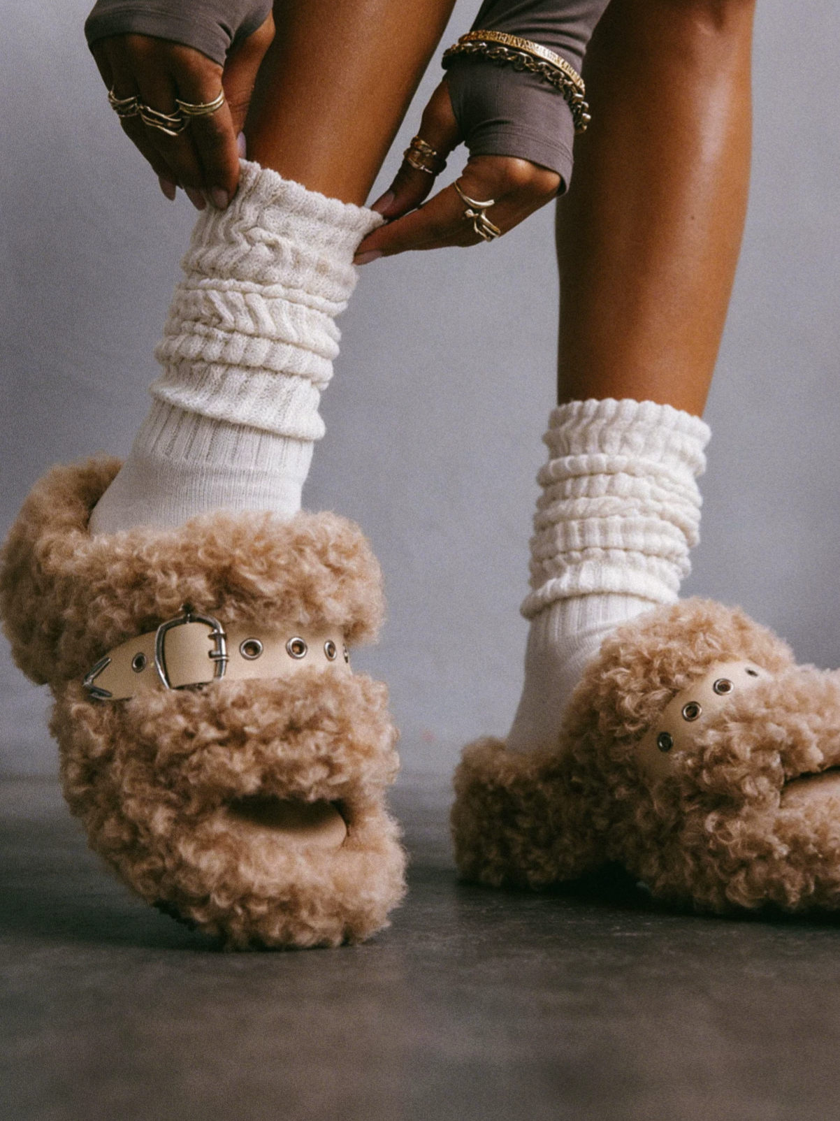 Platform Teddy Fur Slides
