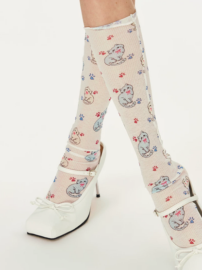 Cat Print Knee Socks