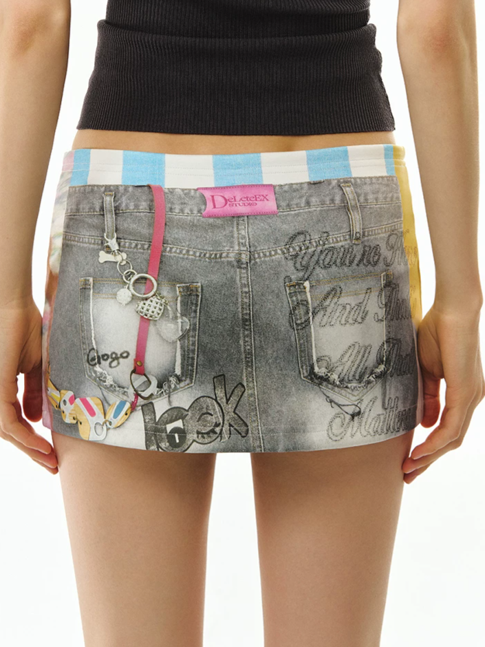 Graffiti Print Mini Skirt