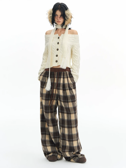 Plaid Wide-Leg Pants