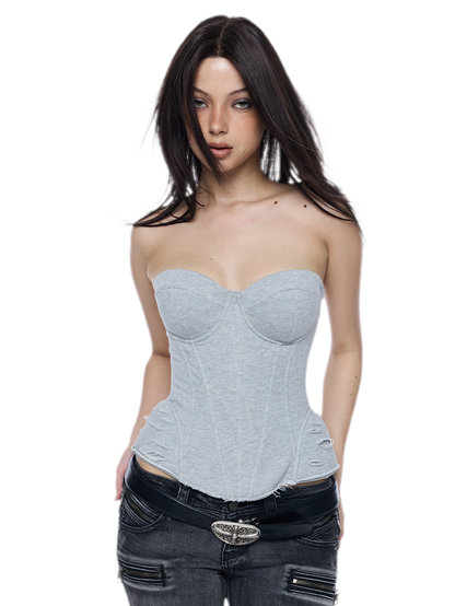 Washed Cotton Corset Bustier