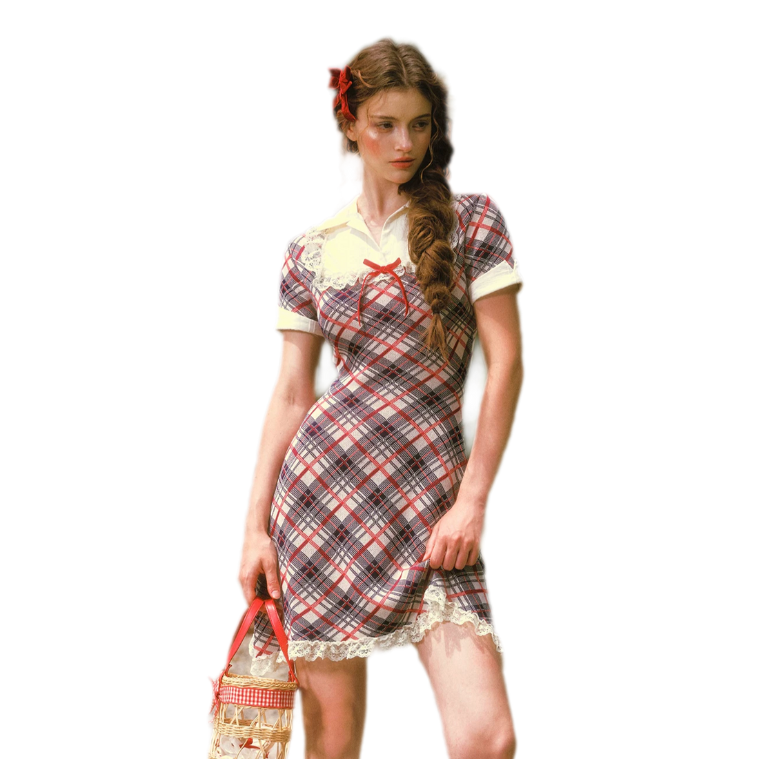 Contrast Plaid Collared Dress