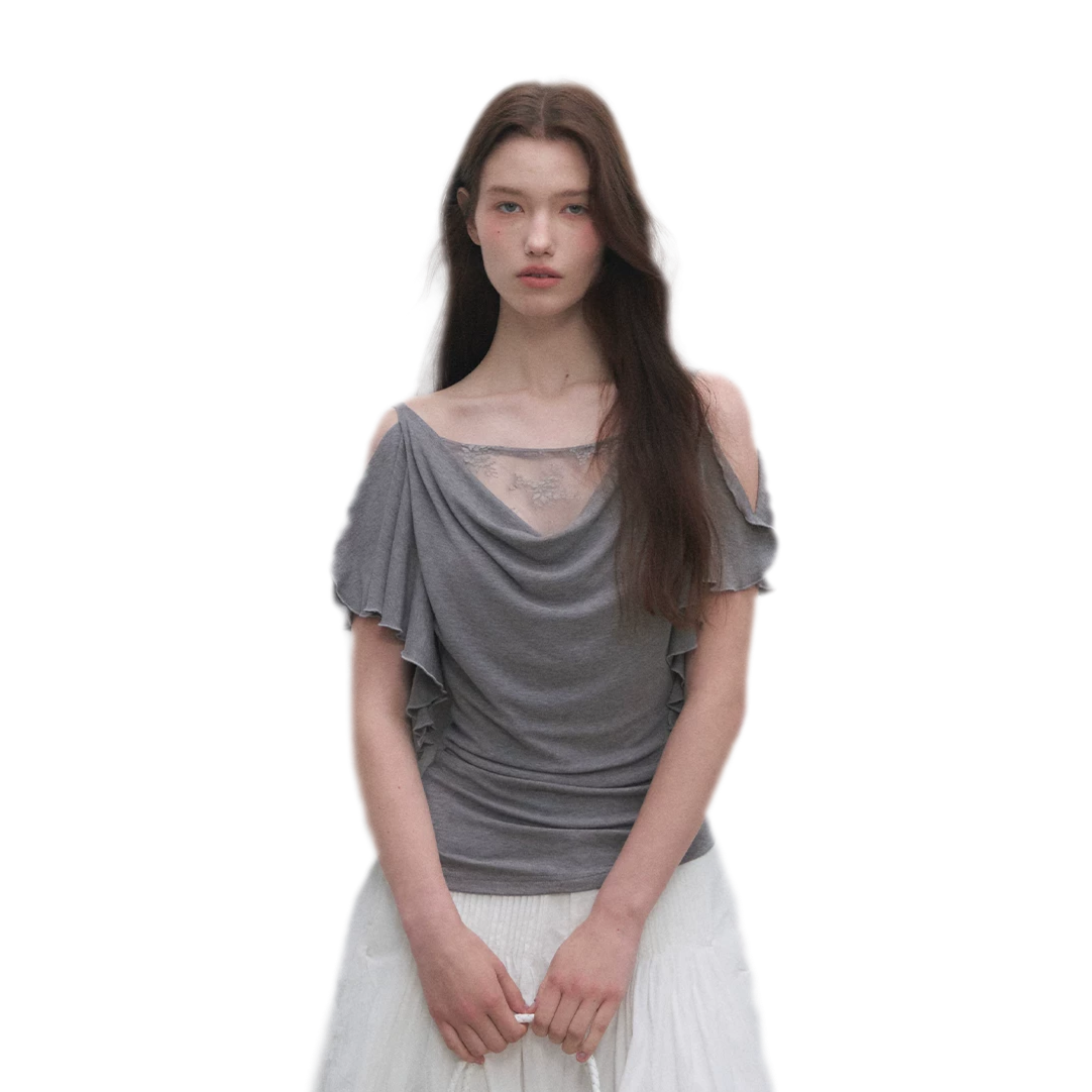 Tencel Lace Cowl Neck Top