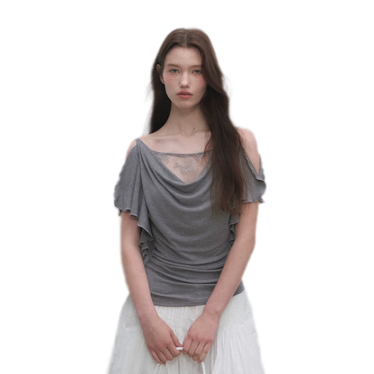 Tencel Lace Cowl Neck Top